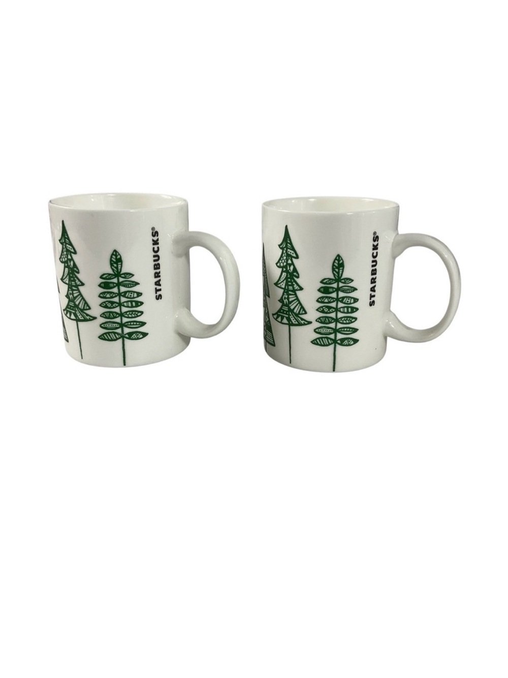 Set of 2 Starbucks 2015 Holiday Christmas Tree Mugs 12oz each Green Trees